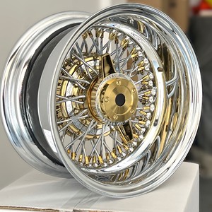 Raytop New 13x7 72 Spoke Reverse Offset Cross Lace Steel Wire Wheel With Chrome Hub and Spinner <strong>Ring</strong> - Product Image 1