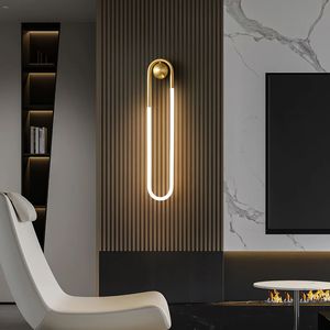 WM283608L nordico minimalista rame Loop acrilico lampada da parete 18W ottone anello <span class=keywords><strong>LED</strong></span> da parete per soggiorno camera da letto - Product Image 4