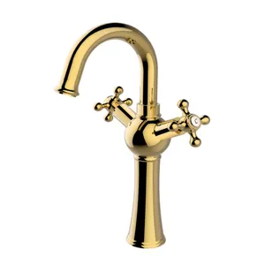 High quality two cross handle classical brass gold vessel sink mixer