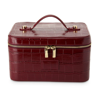 Grande trousse de maquillage de voyage en similicuir PU gaufré croco avec séparateur amovible