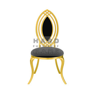 Cadeiras de Banquete para Casamento em Veludo Preto Real com Aço Inoxidável Dourado para Noivos - Product Image 5