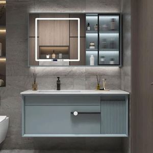 Meuble-lavabo de salle de bain en bois de luxe à vendre en gros, avec miroir intelligent et lavabo de salle à manger - Product Image 2