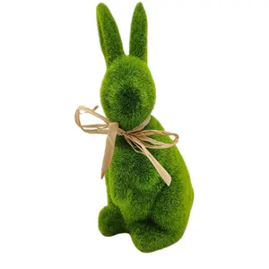 Coniglietto floccato peloso pasquale figurine in piedi muschio coperto primavera decorazioni per la casa coniglietto bambola accetta la personalizzazione
