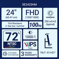 Moniteur SE2425HM 23,8 pouces FHD IPS 100Hz HDMI VGA avec protection oculaire pour bureau professionnel
