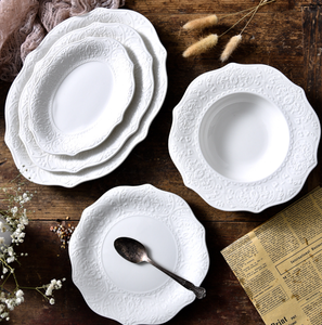 Assiettes de Dîner en Porcelaine <span class=keywords><strong>Blanche</strong></span> à Bord Ondulé Gaufré, 6,5 Pouces, avec Logo Personnalisé – Service de Vaisselle pour Dîner, Dessert et <span class=keywords><strong>Steak</strong></span>, Idéal pour la Maison et l'Hôtel - Product Image 1