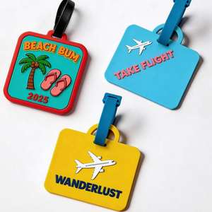 Étiquettes de bagages en PVC caoutchouc imperméables 2D 3D pour sacs à dos et sacs de voyage, vente en gros directe usine, idéales comme cadeaux - Product Image 1