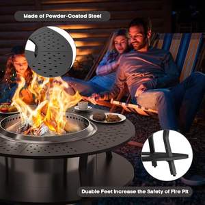 Robuuste metalen vuurkuil met ingebouwde houtenhouder en eettafel voor tuinfeesten, voor liefhebbers van de Europese en Amerikaanse tuincultuur. - Product Image 3