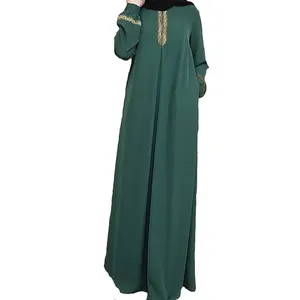 중동 이슬람 부티크 민족 인쇄 abaya 탄성 긴 소매 느슨한 가운 드레스