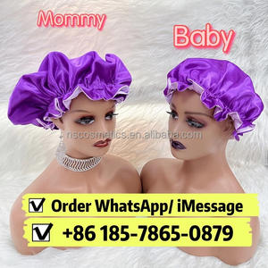 Best verkochte zijden mommy-and-me bonnetjes, dubbele laag, verstelbare band, satijnen haarbonnetjes met logo en hoofdband - Product Image 4