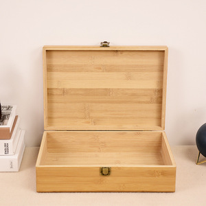 Bamboo Wooden <b>Box</b> Rectangle 8mm Thickness <b>Lockable</b> <b>Storage</b> Gift Craft Packaging Desktop Teacup <b>Box</b> - Product Image 3