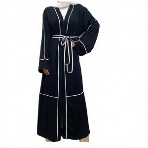 Custom Muslim Handmade Abaya Prayer Dress <b>Cardigan</b> Belt Pockets Long Sleeve Satin East Arabian Robe Dubai <b>Spring</b> Autumn Wedding - Product Image 3