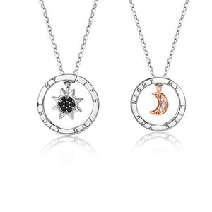 Collier romantique pour couple en argent, pendentif cercle soleil et lune avec diamants, pour homme et femme - Product Image 5