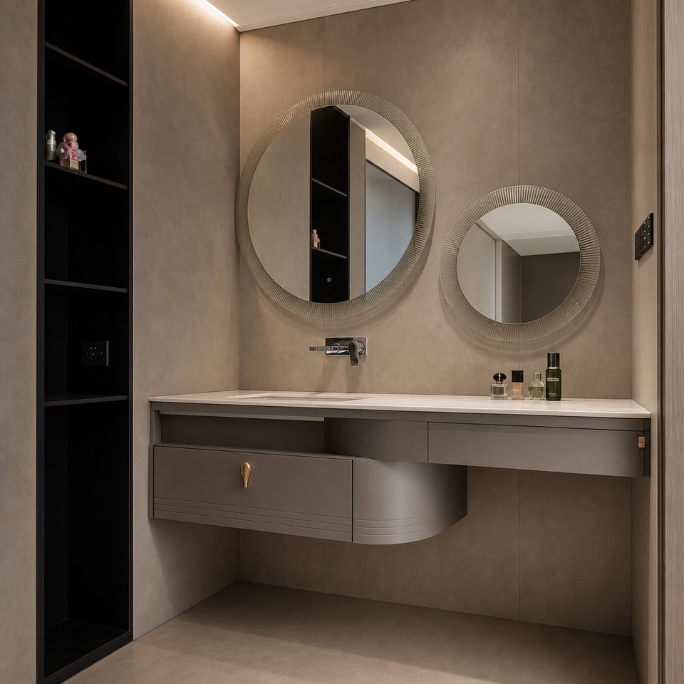 Modern Wooden Double Basin Bathroom Vanity Cabinet with LED Backlit ...