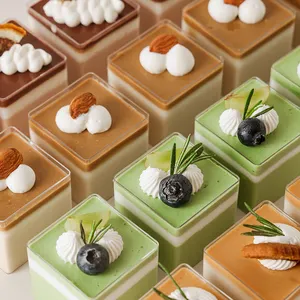 Großhandel transparente quadratische Kunststoff-Tiramisu-Desserttortenbox Dessertortenbehälter mit Deckel