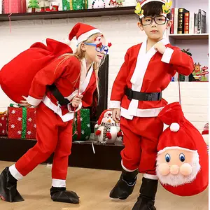 Costume de père noël rouge vert bleu pour enfants, Costume de père noël rouge pour adultes, 5 pièces, vente en gros