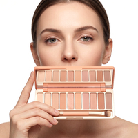 Palette de fards à paupières vide personnalisable 11 compartiments, bicolore pêche beige, étui de maquillage portable rectangulaire avec miroir intégré, cosmétique à marque privée