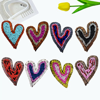 Patch en tissu fait main style bohème avec cœur perlé, applique à volants contrastants, pour décoration de vêtements et sacs DIY