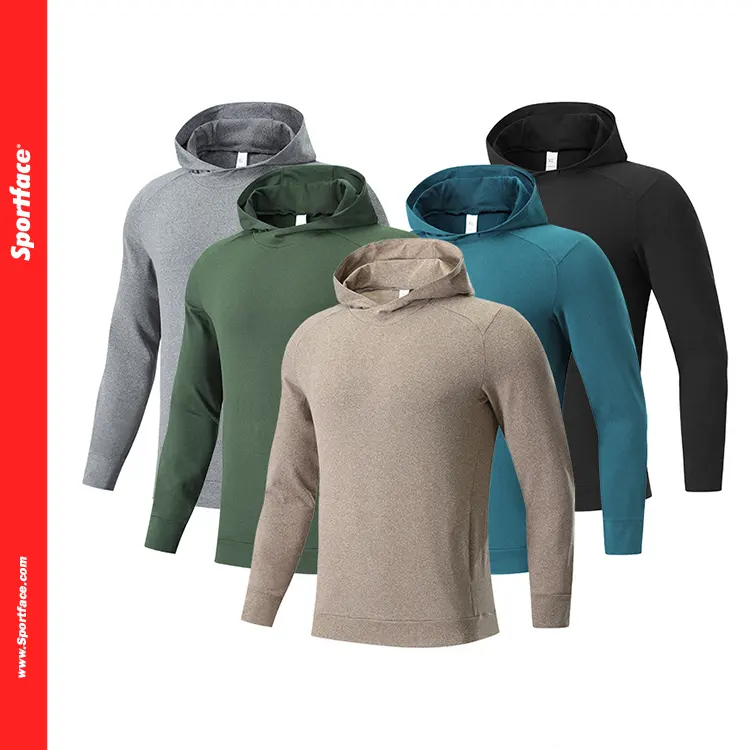 Sportface2024 Men's hooded T-shirt sports leisure quick dry long sleeved light fitness running boxing training clothes