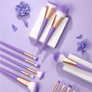 ชุดแปรงแต่งหน้า 12 ชิ้น สีม่วง พร้อมโลโก้สั่งทำ ด้ามไม้ ขนแปรงสังเคราะห์ หัวแปรงอะลูมิเนียม สำหรับรองพื้นและแต่งหน้า - Product Image 6