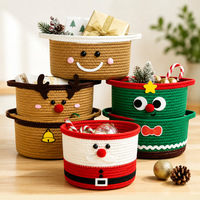 Panier de rangement pliable en corde de coton tressée pour décoration de Noël, panier de rangement pour articles divers, cadeau pour enfant avec poignée