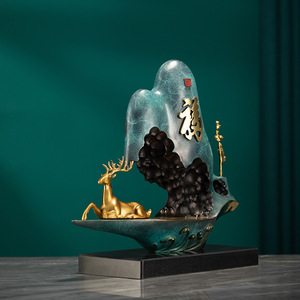 Copper Art Workshop Auspicious Deer Blessings Copper <b>Desk</b> Ornament Feng Shui Landscape Design Business Gift - Product Image 2
