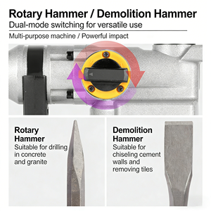 Martillo Rotatorio Eléctrico Industrial de 1200W con 2 Baterías, Motor sin Escobillas, <span class=keywords><strong>Taladro</strong></span> para Demolición de Concreto - Product Image 4