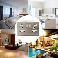 Offre Spéciale maison hôtel royaume-uni standard sans vis satin chrome 2 gang 2 USB port mur USB CONTRÔLÉE charge alimentation commutée socket