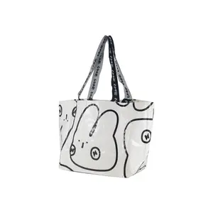 Биоразлагаемая многоразовая тканая сумка-тоут с милым рисунком кролика для бутиков и розничных покупок с логотипом на заказ