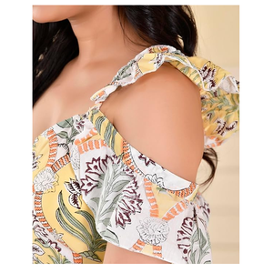 Fabricante de ropa personalizada para primavera y verano, manga de burbuja con varios hombros descubiertos, 100% algodón transpirable, cintura Natural DE LA India - Product Image 6