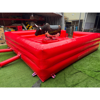 Toro Mecánico Inflable Rojo para Juegos de Rodeo, Máquina de Juegos Interactiva para Exteriores