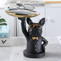 Décoration d'intérieur en résine, pour décor de maison, accessoires d'entrée, organisateur de bureau, sculpture d'animaux, porte-clé, plateau de rangement de statue de bouledogue