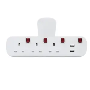 T shape 3 way with 2 USB Adapter Plug with fused UK Plug