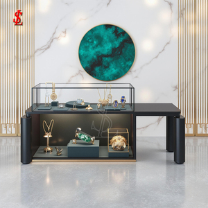 Table de présentation de bijoux en or incurvée haut de gamme, <span class=keywords><strong>vitrine</strong></span> de boutique moderne en verre rond de luxe pour magasin de bijoux - Product Image 3