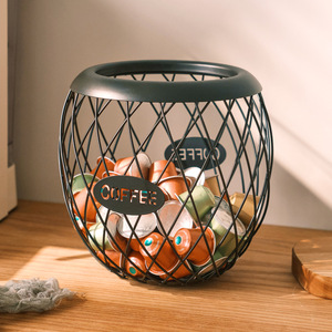 Wrought Iron Coffee Capsule Storage Basket Round Durable Multipurpose Desktop Container Nordic Style - Product Image 4