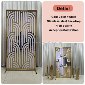 SMOOTH Party Decoration Gold Stainless Steel <b>Backdrop</b> <b>Stand</b> Laser-Cut Pattern With PVC White Plate Wedding Stage Decoration - Product Image 5