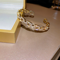 Mode Zircon Chaîne Bijoux Bracelets Plaqué Or 18k Réglable Ouvert Diamant Bracelet
