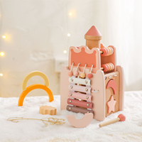 Castillo de Madera para Niños 5 en 1, Juguetes Educativos Tempranos Multifuncionales, Juegos para 2-3 Años
