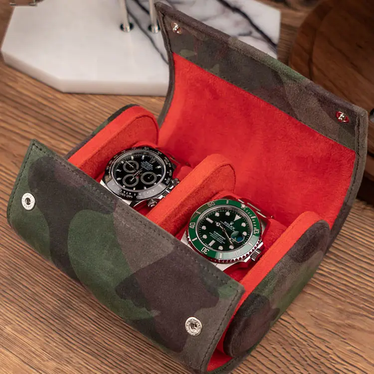 Groothandel Gepersonaliseerde 2 Horloges Opslag Roll Up Lederen Horloge Geschenkdoos Horloge Dozen
