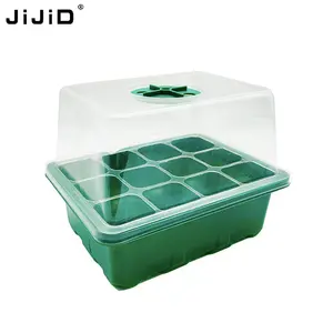 JiJiD 12 cellules Pot de plantes Plateaux de pépinière Boîte de culture de légumes avec couvercle Démarreur de germination Plateaux de semis hydroponiques Pépinière en plastique