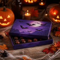 Boîte à chocolat personnalisée pour Halloween, boîte cadeau en papier rigide avec motif de chauve-souris, emballage de luxe pour bonbons en gros, OEM ODM, écologique