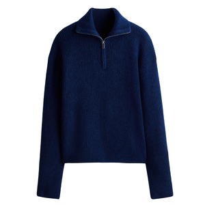 Pull tricoté à col montant en mélange coton-laine uni à quart de zip, manches longues, personnalisé, vente en gros d'usine, fabriqué au Bangladesh pour hommes - Product Image 1