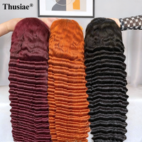 Perruques Lace Front en Cheveux Humains Remy Vierges Bruts à Ondulations Longues et Profondes, 30-40 Pouces, Transparent Naturel pour Femmes Noires