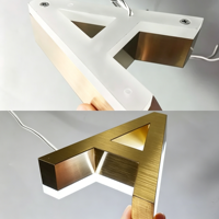 Lettres lumineuses 3D personnalisées en acier inoxydable pour logo mural de réception de bureau, enseignes commerciales de luxe à halo lumineux