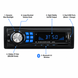Reproductor <span class=keywords><strong>MP3</strong></span> para Auto 1 Din, Estéreo con Radio FM 5.0, Doble USB, AUX, Ranura TF Oculta Bajo el Control, Salida de Audio APE 4x25W, Precio de Fábrica - VOLOX - Product Image 2