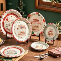 Assiette en papier jetable légère à bord gaufré pour fêtes, traiteur, hôtel