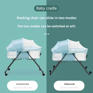 Katlanabilir dört tekerlekli bebek sallanan yatak yeni bebek yatıştırıcı sandalye Recliner çocuk beşiği dayanıklı plastikten yapılmış - Product Image 5