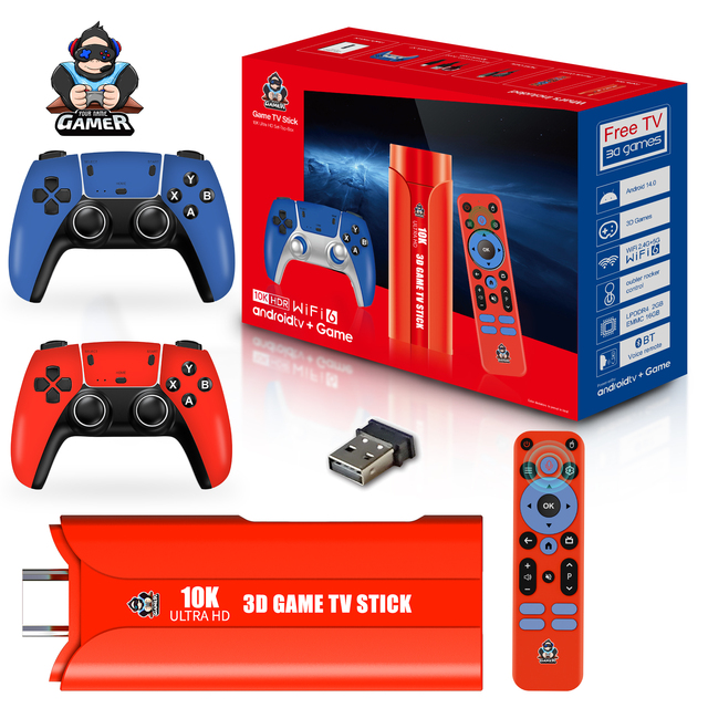 Zoku G1 Retro Classic Game Stick Dual System Wireless Controller 30000 HD Video Game Console Built-in Emulator Available Red