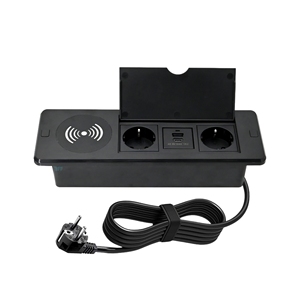 Conference Room Power Socket Pop-Up Desktop Outlet with Wireless Charging and Sliding Cover - Product Image 1