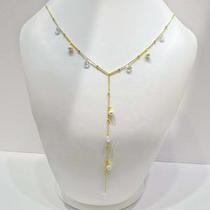 Collier cubain de luxe en argent 925 plaqué or 18 carats avec perles et papillon, forme Y, long, pour femme, prix usine - Product Image 1