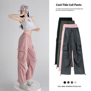 Pantaloni Cargo da <span class=keywords><strong>donna</strong></span> a vita media <span class=keywords><strong>stile</strong></span> autunnale pantaloni da paracadute larghi per abbigliamento Casual - Product Image 5